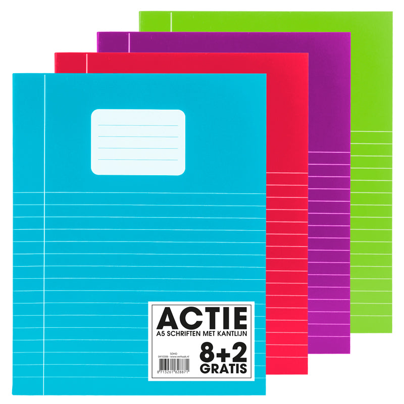 Verhaak -  Schrift SOHO Trend A5 lijn 80 pagina's 70gr assorti 8+2 gratis