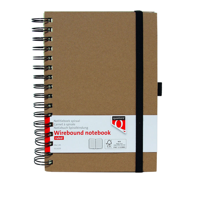 Quantore -  Notitieboek A5 spiraal lijn 192blz 80gr kraft | 3 stuks