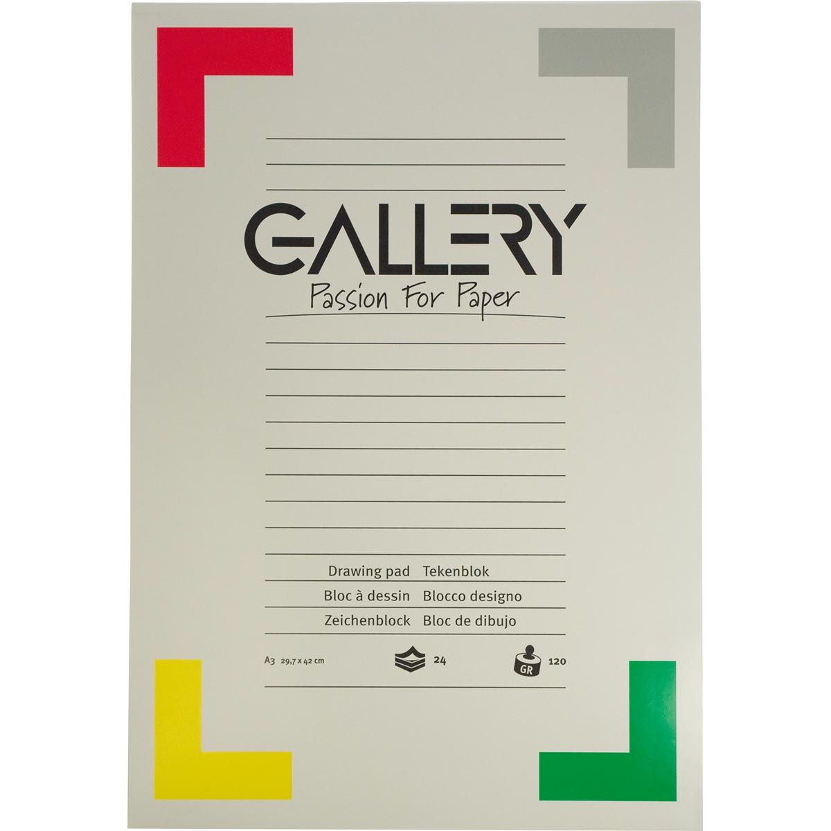 Gallery - carta da disegno, 120 g, ft 29,7 x 42 cm, A3, carta senza pasta legno, blocco da 24 fogli