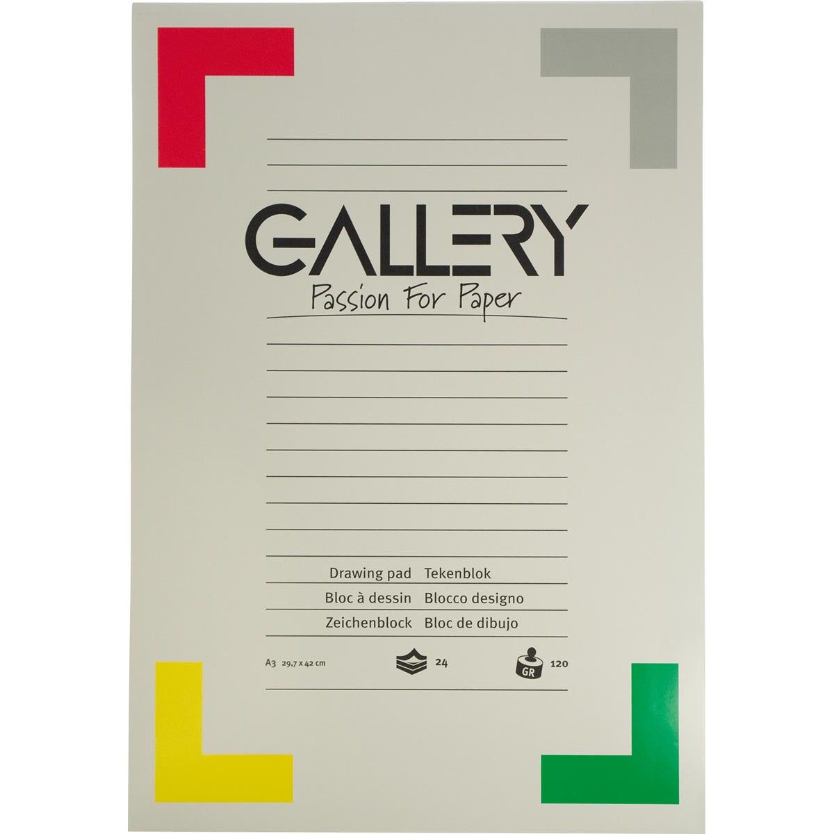 Galerie - Galerieschlossblock, Holz -freies Papier, 120 g/m², ft 29,7 x 42 cm (A3), Block von 24 Blättern