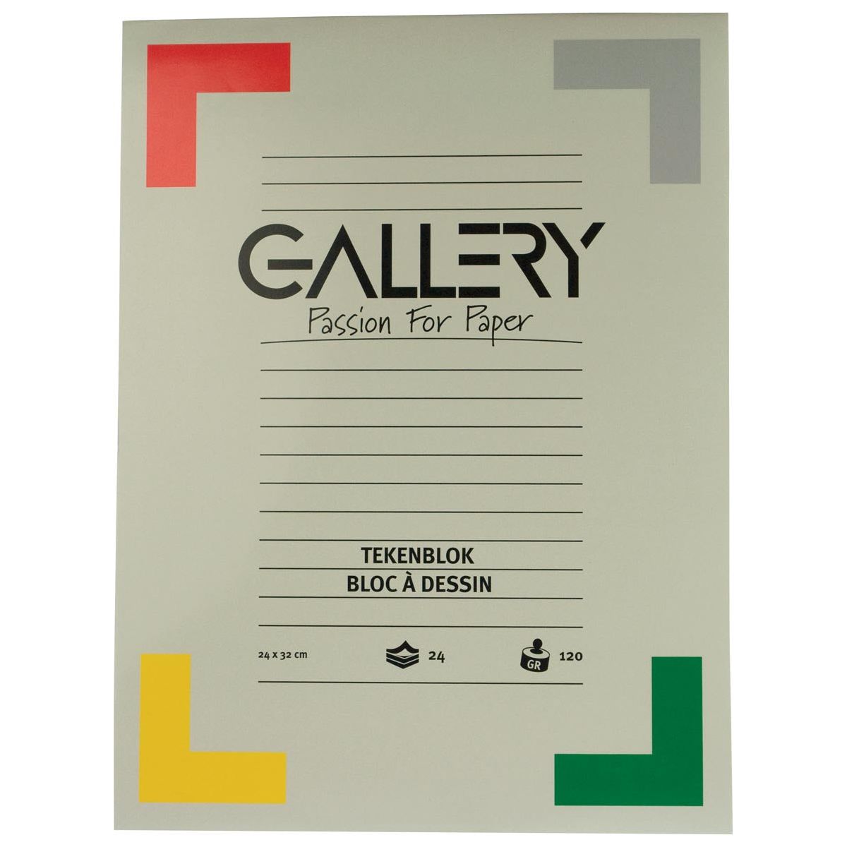 Galerie - Galeriezeichnungsblock, Holz -freies Papier, 120 g/m², ft 24 x 32 cm, Block von 24 Blättern