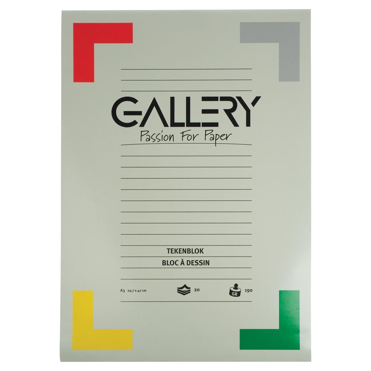 Gallery -  tekenpapier, 190 g, ft 29,7 x 42 cm, A3, extra zwaar houtvrij papier, blok van 20 vel