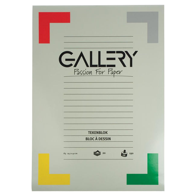 Gallery - Gallery tekenblok, extra zwaar houtvrij papier, 190 g/m², ft 29,7 x 42 cm (A3), blok van 20 vel