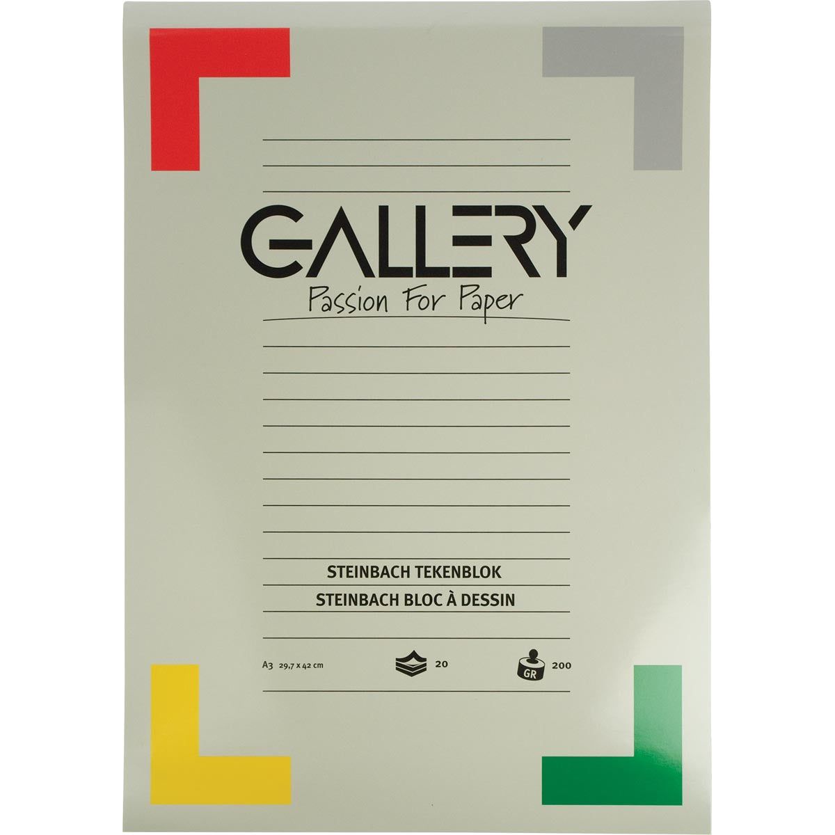 Gallery -  Steinbach tekenpapier, 200 g, ft 29,7 x 42 cm, A3, gekorreld, blok van 20 vel