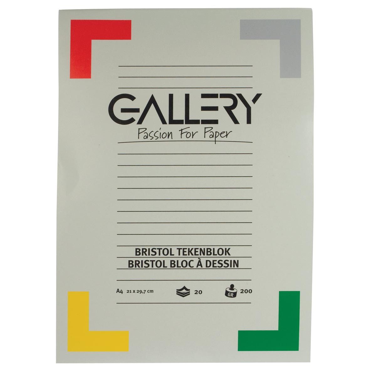 Gallery - Papel de dibujo Bristol, 200 g, pies 21 x 29,7 cm, A4, bloque de 20 hojas