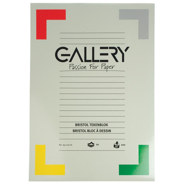 Gallery -   Bristol tekenpapier, 200 g, ft 29,7 x 42 cm, A3, blok van 20 vel