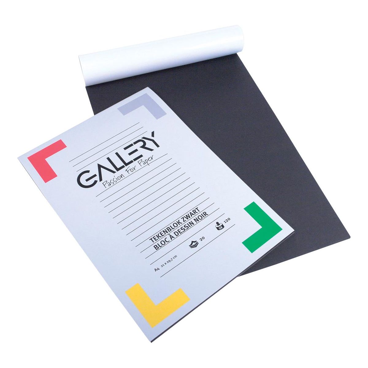 Gallery - Gallery zwart tekenpapier, ft 21 x 29,7 cm, A4, 120 g m², 20 vel