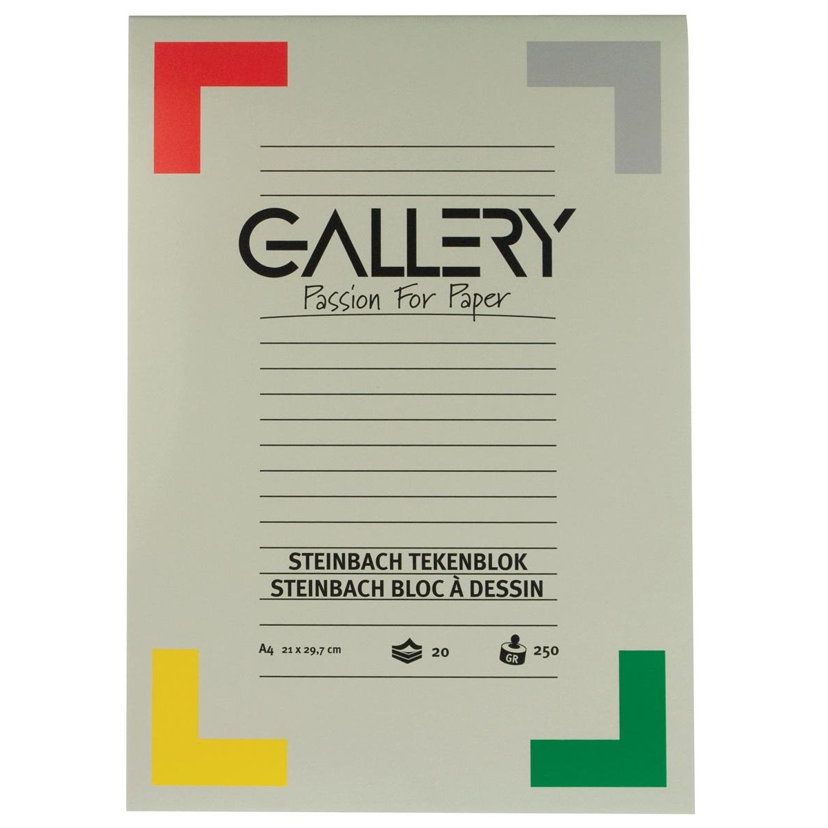 Gallery - Papel de dibujo Steinbach, 250 g, pies 21 x 29,7 cm, A4, granulado, bloque de 20 hojas
