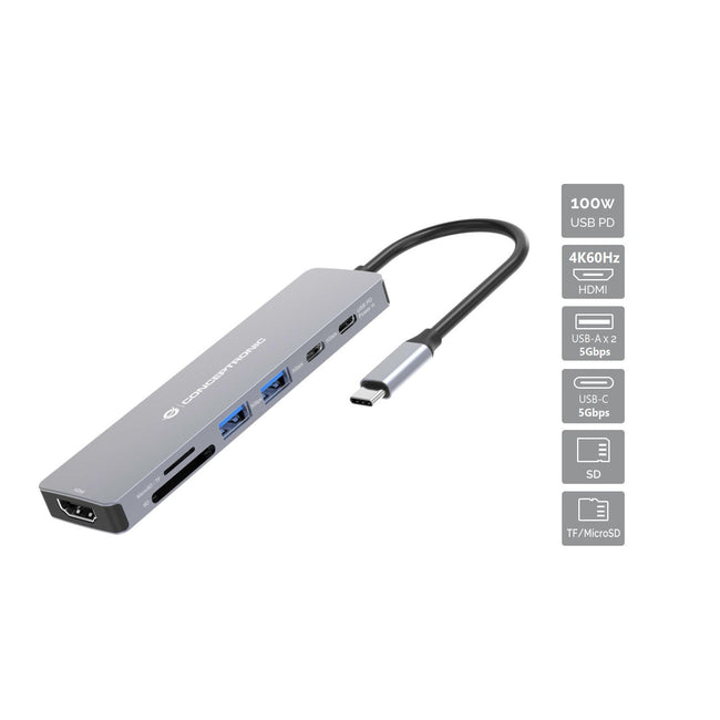 CONCEPTRONIC -   DONN28G laptop dock poortreplicator Bedraad USB 3.2 Gen 1 (3.1 Gen 1) Type-C Grijs