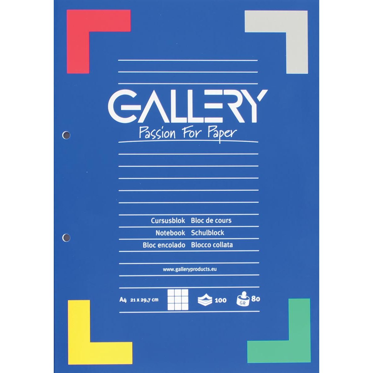 Galerie - Bloc de cours de la galerie, FT A4, 80 g / m², 2-trou de trous, caractéristique de 5 mm, 100 feuilles