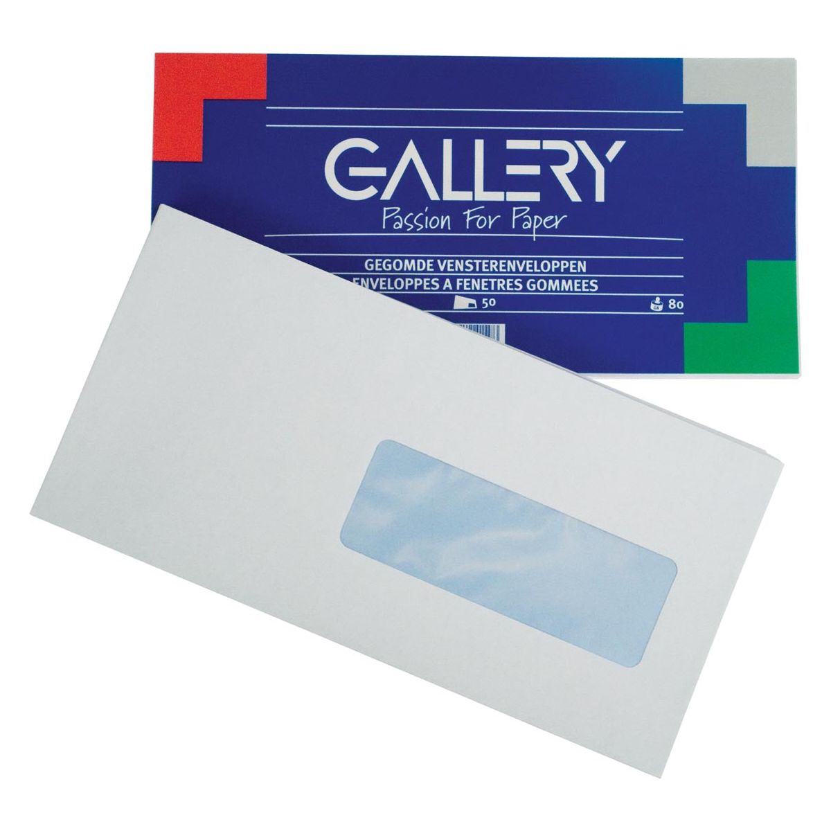 Gallery -  enveloppen ft 114 x 229 mm, met venster rechts, gegomd, pak van 50 stuks