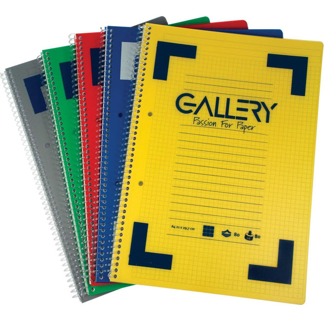 Gallery - Cahier à spirale traditionnel en format A4, ligné, couleurs assorties, 160 pages