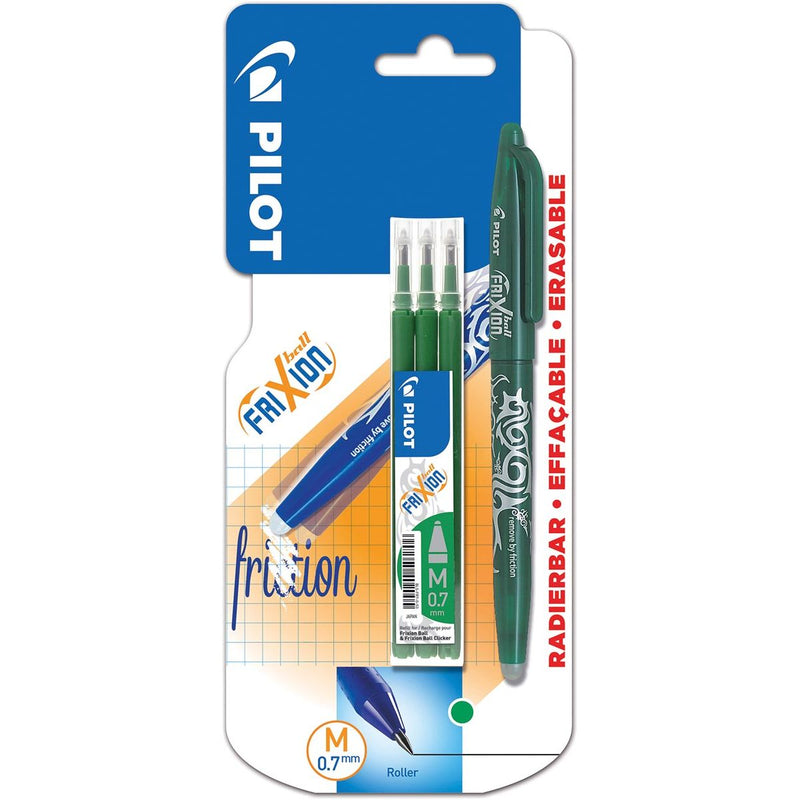 Pilot -  gelroller Frixion Ball, blister van 4 stuks (1 gelroller + 3 vullingen), groen