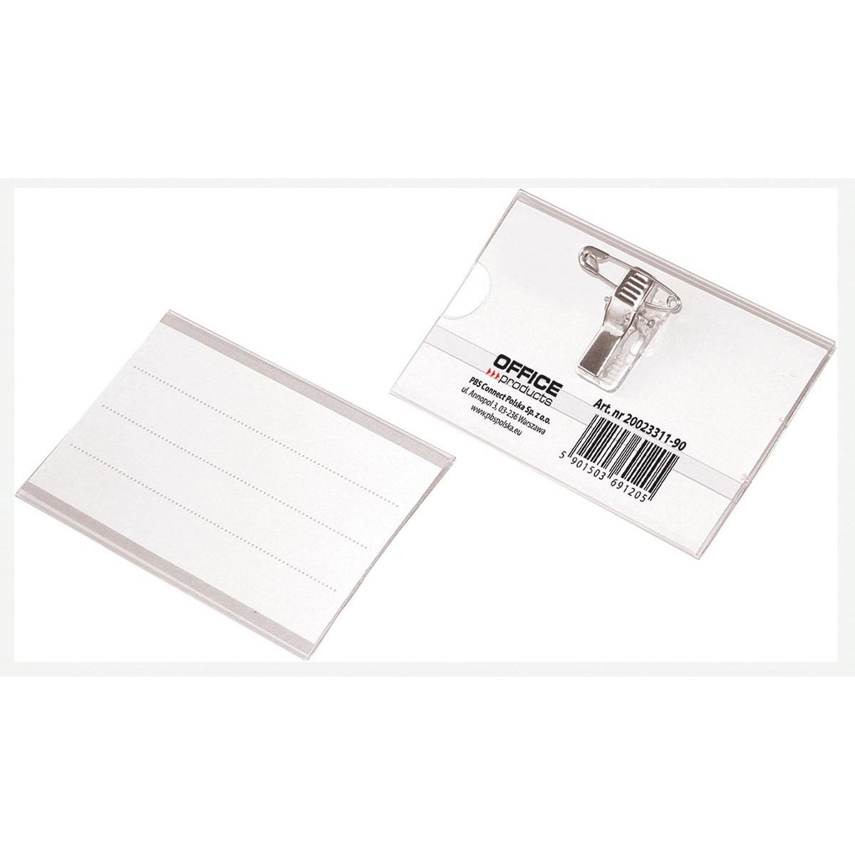 OFFICE products - badge with combination clamp, 90 x 57 mm