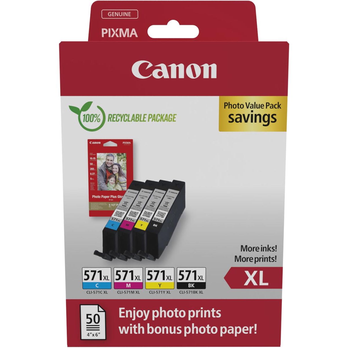 Canon - photo value pack CLI-571XL, 375 - 895 foto's, OEM 0332C006, 4 kleuren