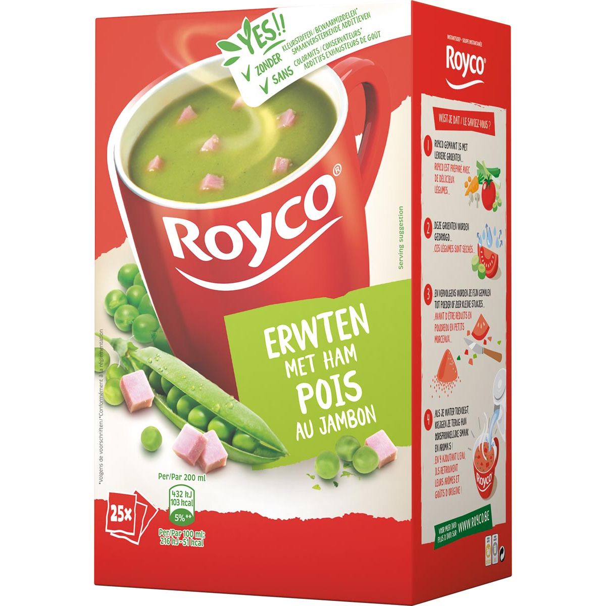 Royco - Minute Zuppa classica di piselli con prosciutto, confezione da 25 buste