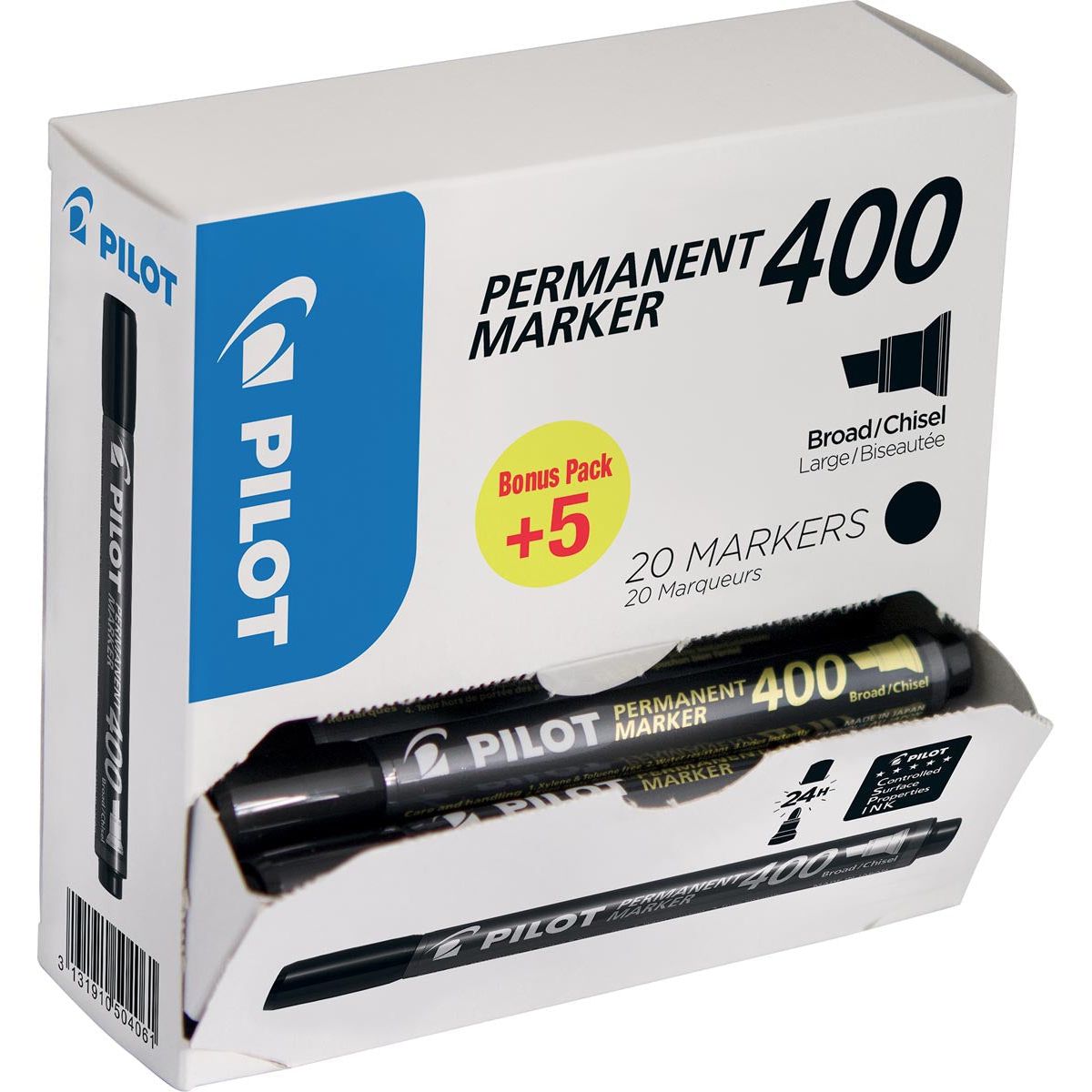 Pilot - permanent marker 400, XXL doos met 15 + 5 stuks, zwart