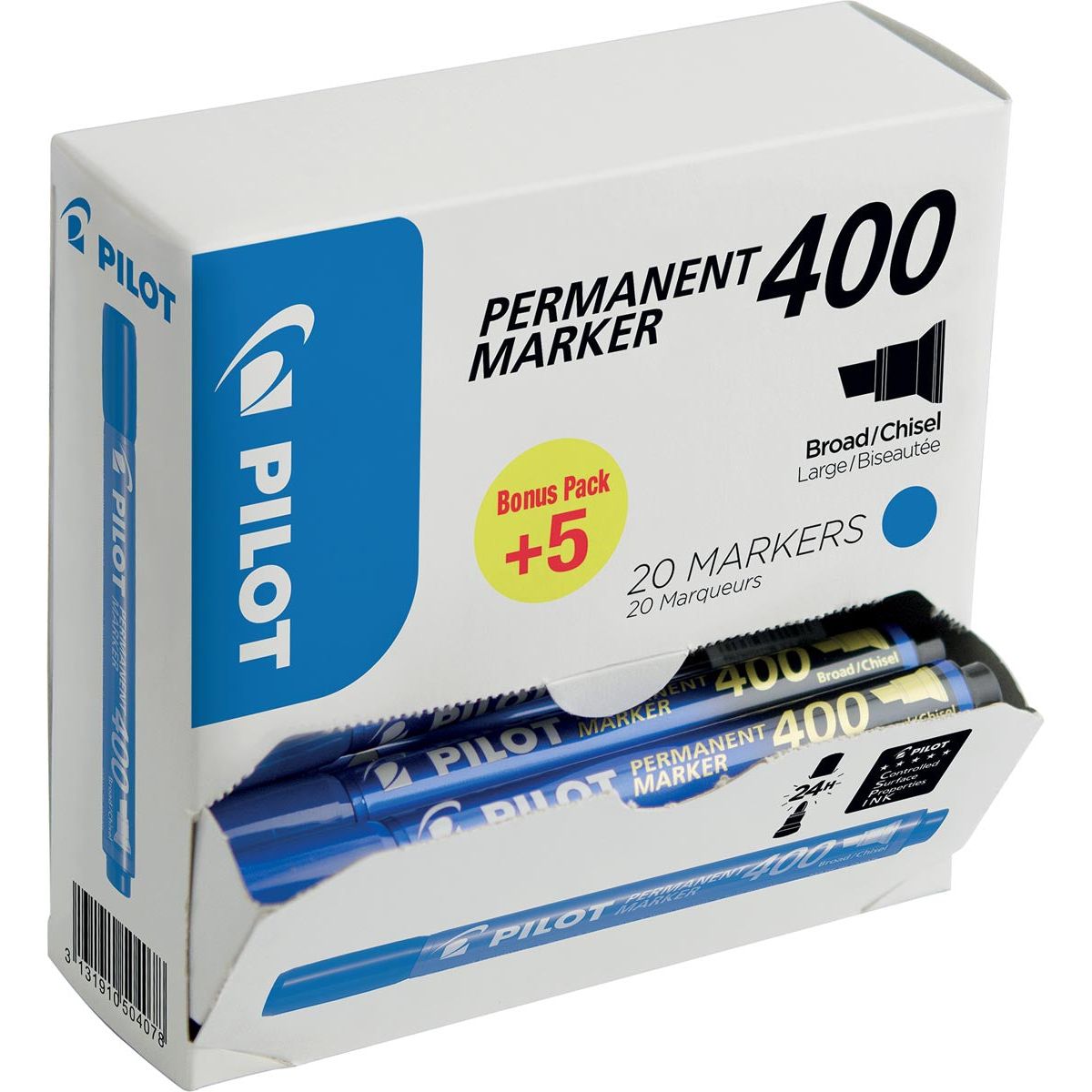 Pilot - permanent marker 400, XXL doos met 15 + 5 stuks, blauw