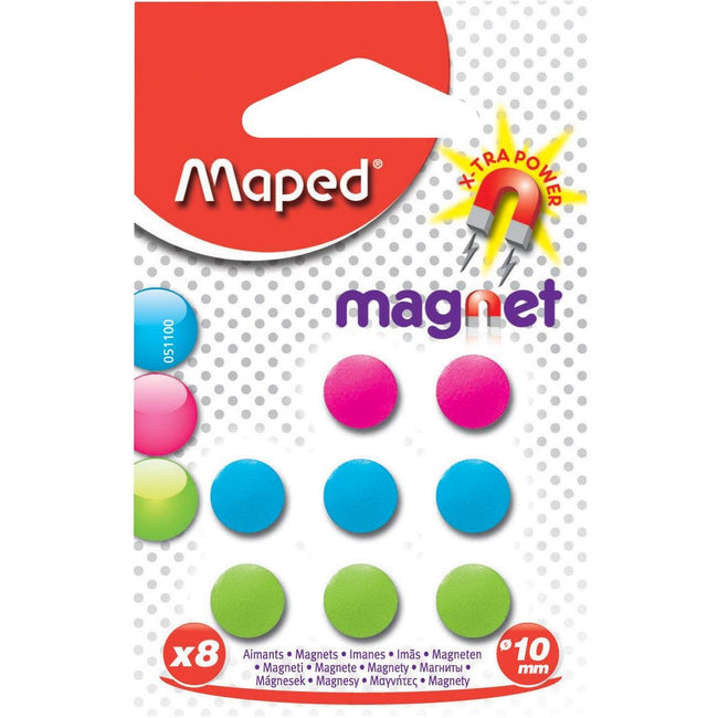 Maped Office -  magneten, 10 mm, geassorteerde kleuren, blister van 8 stuks