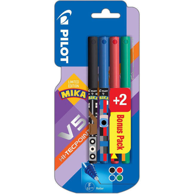 Pilot - roller V-5 Mika, blister van 2+2 stuks gratis in geassorteerde kleuren