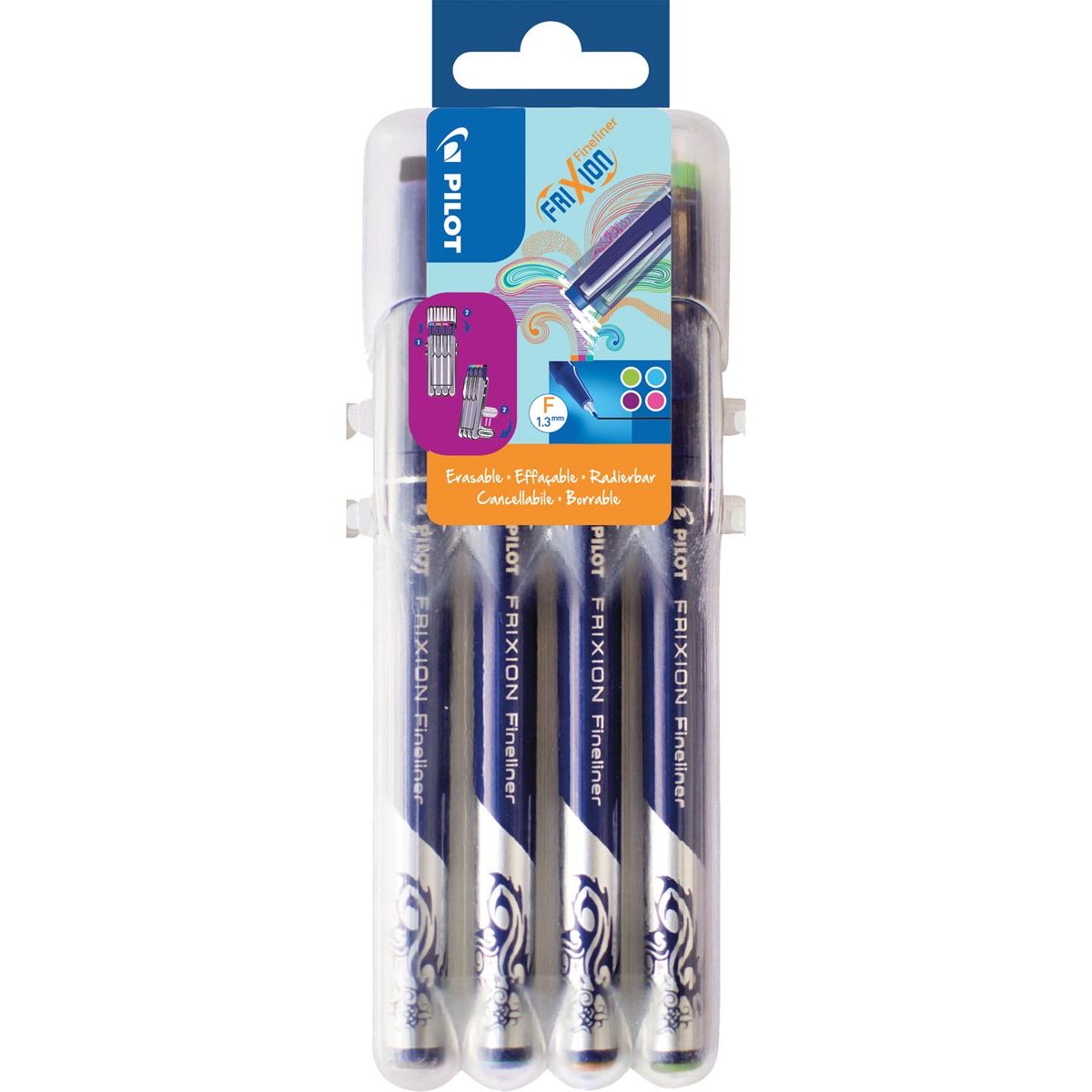 Pilot -  fineliner Frixion Fun , geassorteerde kleuren, set van 4 stuks