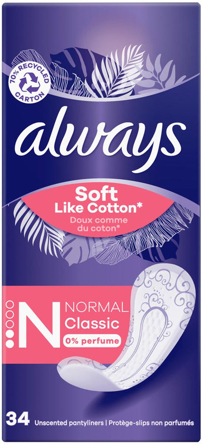 Always - Salvaslip Soft Like Cotton Normal Classic, paquete de 34 piezas