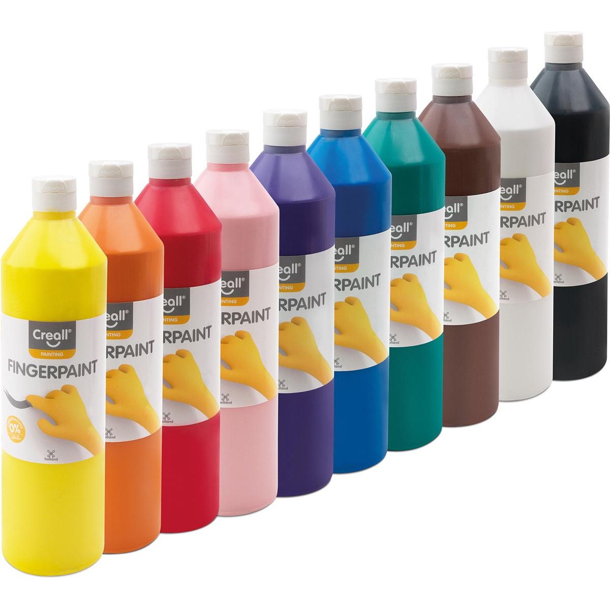 Creall -  vingerverf Happy, set met 10 flesjes van 750 ml in geassorteerde kleuren