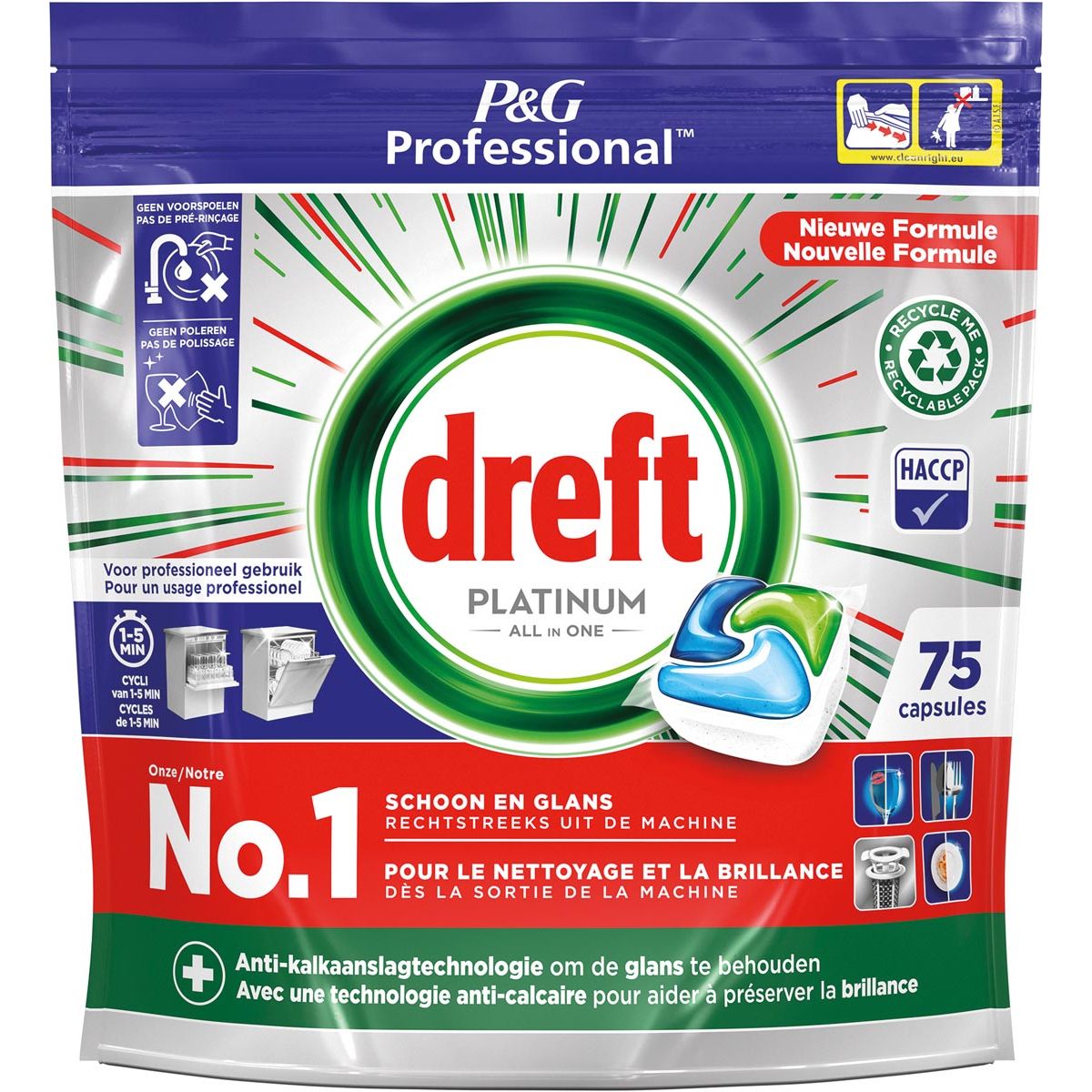 Dreft -  Platinum Regular vaatwastabletten, pak van 75 capsules