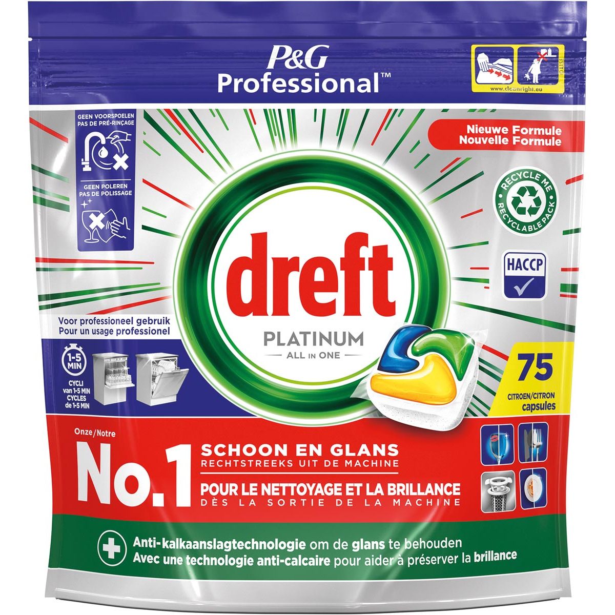 Dreft -  Platinum Lemon vaatwastabletten, pak van 75 capsules