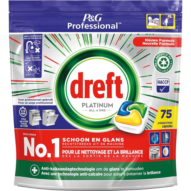Dreft - Tablettes pour lave-vaisselle Platinum Lemon, paquet de 75 capsules