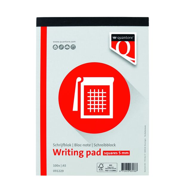 Quantore - Blocco note A5 rombo 5mm 100 fogli 60gr | 5 pezzi