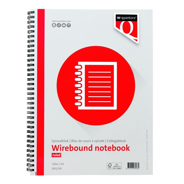 Quantore - Bloc spirale A4 ligne spirale 100 feuilles 70gr | 5 pièces