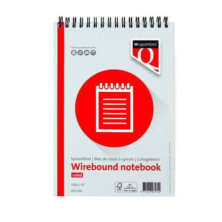 Quantore - Spiralblock A5 Linienspirale 100 Blatt 70gr | 5 Stück