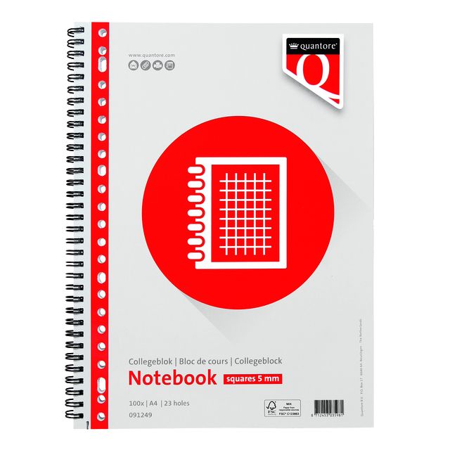 Quantore - Bloc de notas A4 diamante 5mm 23 agujeros 100 hojas 70gr | 5 piezas