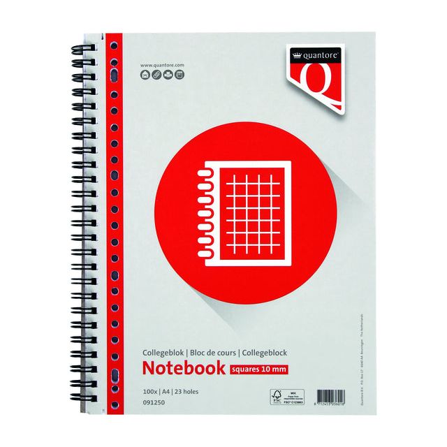 Quantore - Collegeblok A4 23-gaats ruit 10mm 100vel | 5 stuks