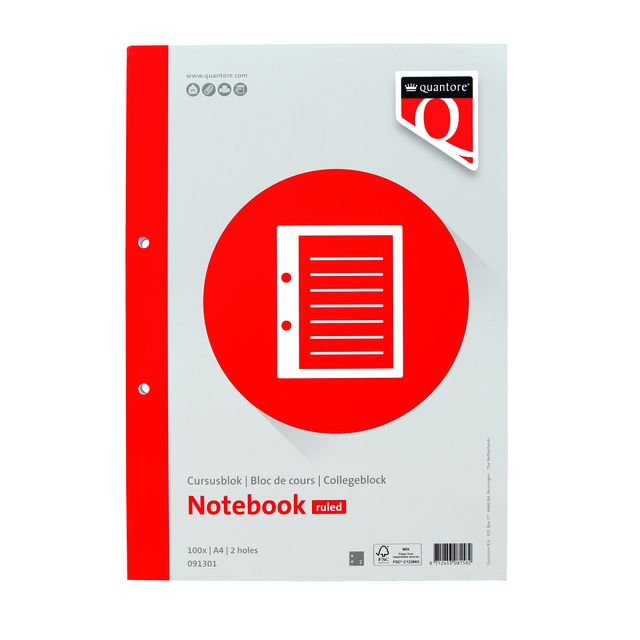 Quantore - Course block A4 line with margin 100 sheets 80gr | 5 pieces