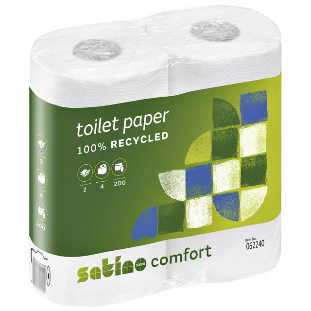 Satino von WEPA - Toilettenpapier Satino Komfort Mt1 2LGS 200vel Wit | Packen Sie ein 4 -Stück | 12 Stücke