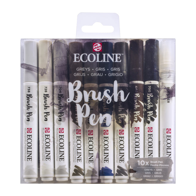 Talens - Brushpen Ecoline Grijs blister à 10 stuks assorti