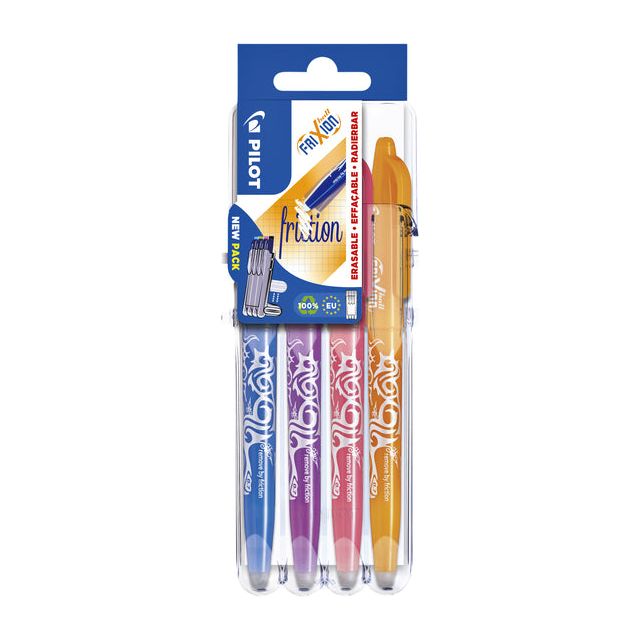 Pilot - roller Frixion Ball Set 2 Go blister van 4 stuks, oranje, roze, paars en blauw