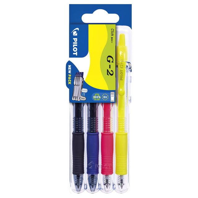 Pilot - Gelschrijver Set2Go Clicker BL-G2-7 0.4mm set à 4 stuks neon ass