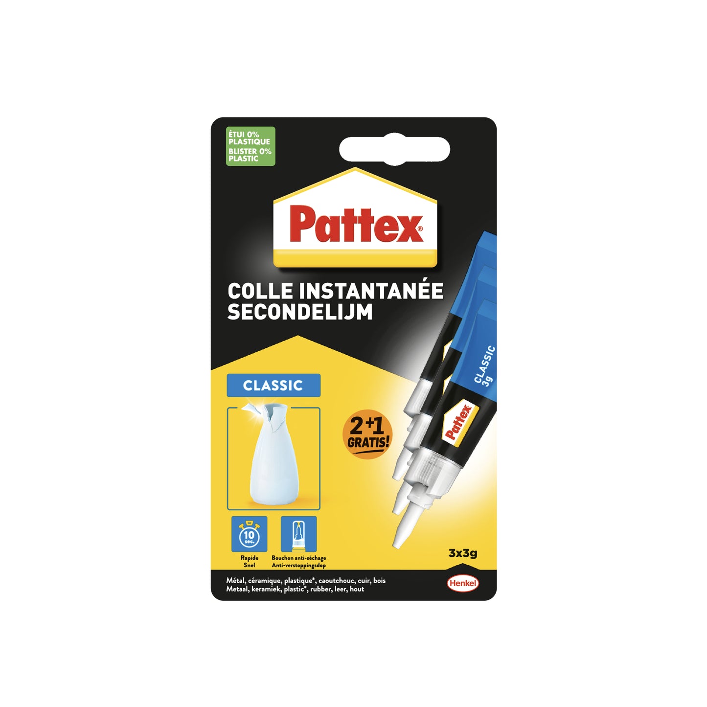 Pattex -  Secondelijm classic 3 gram blister 2+1 gratis | 12 stuks