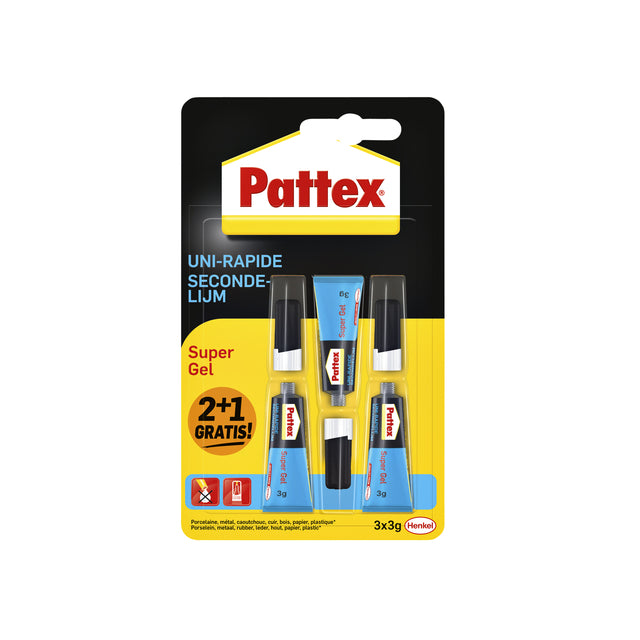 Pattex - Secondelijm super gel 3gr 2+1 gratis | 12 stuks