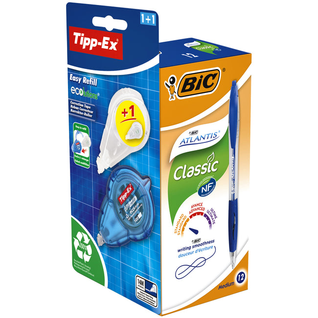 Bic - Atlantis ballpoint pen + free easy medium blue box of 12 pieces