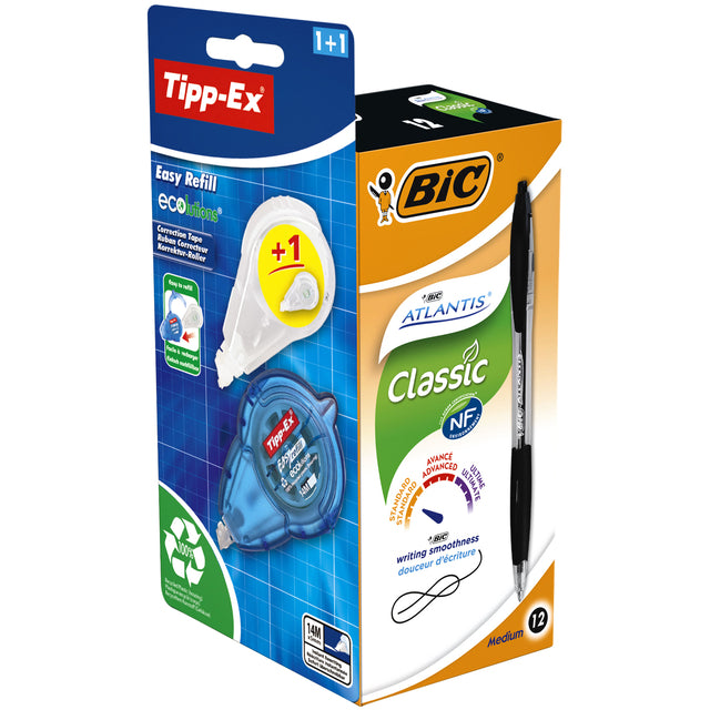 BIC - Ballpen Bic Atlantis + Free Easy M Black | Box a 12 pièces