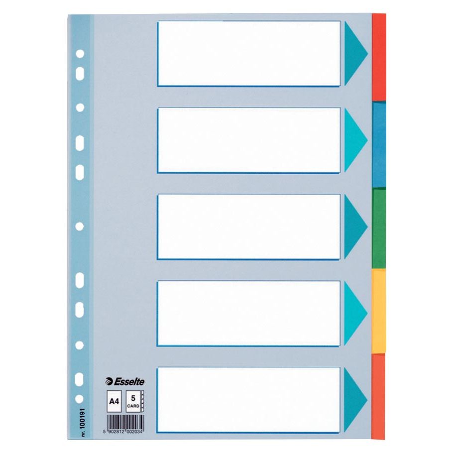 Esselte -  tabbladen, voor ft A4, uit karton, 5 tabs, geassorteerde kleuren