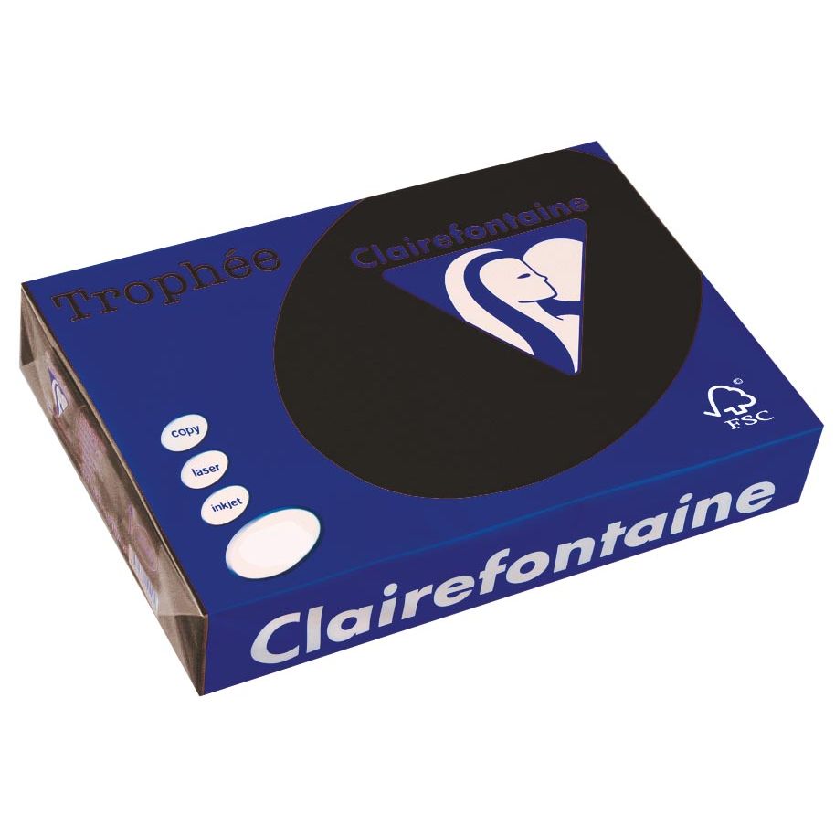 Clairefontaine - Trophée tel, carta colorata, A4, 160 g, 250 fogli, nero
