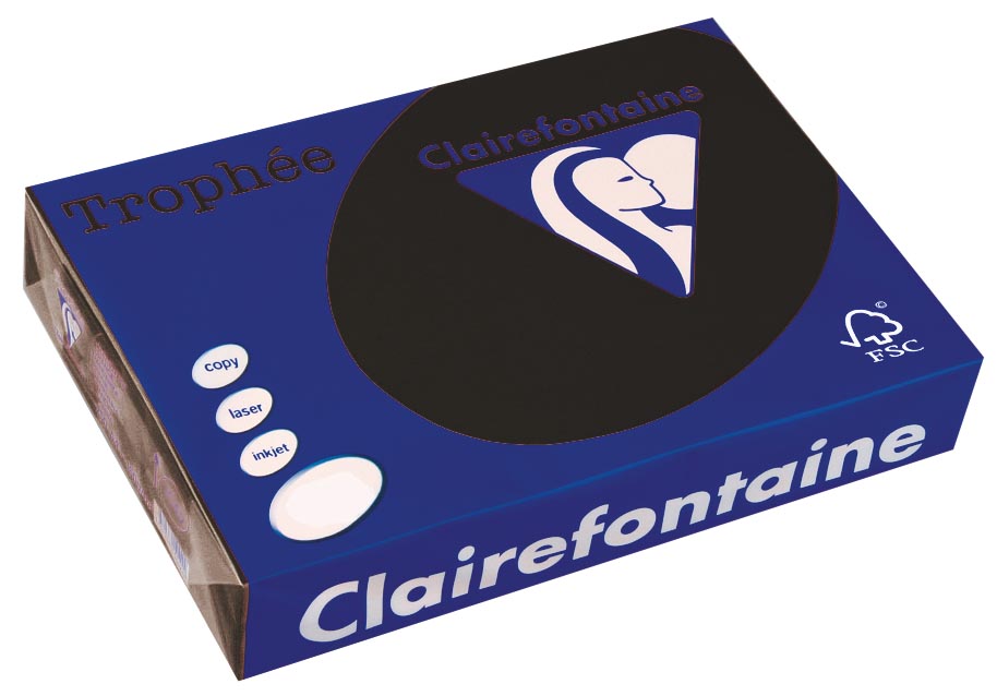 Clairefontaine - Trophée Tel, papier coloré, A4, 160 g, 250 feuilles, noir