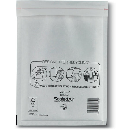 Mail Lite - buste imbottite, bianche, D/1, 180 x 260 mm, scatola da 200 pezzi