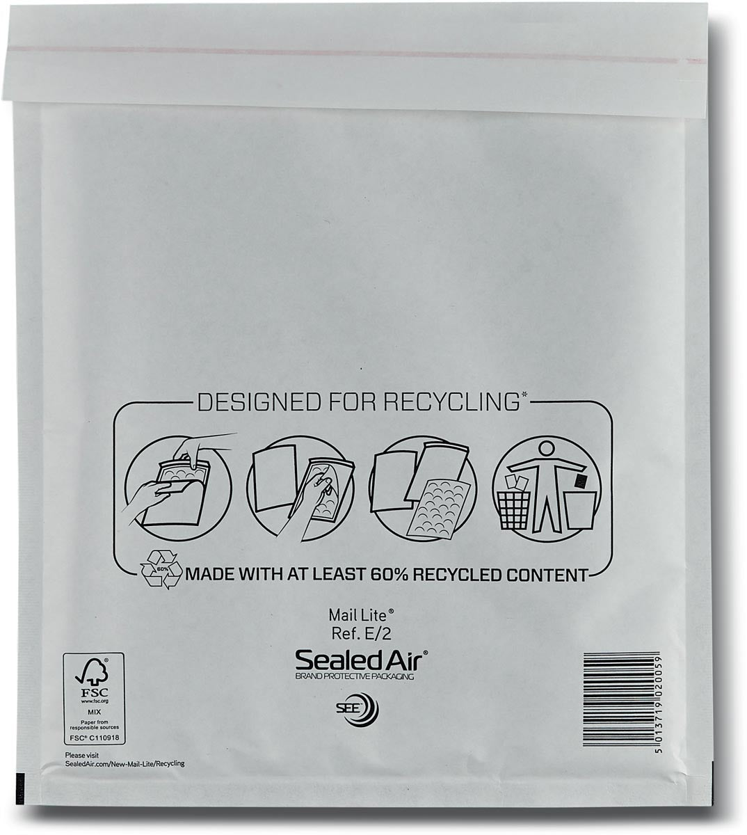 Mail Lite -   luchtkussenenveloppen, wit, E/2, 220 x 260 mm, doos van 200 stuks