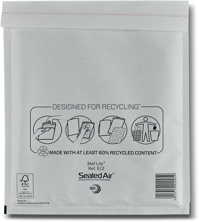 Mail Lite -   luchtkussenenveloppen, wit, E/2, 220 x 260 mm, doos van 200 stuks
